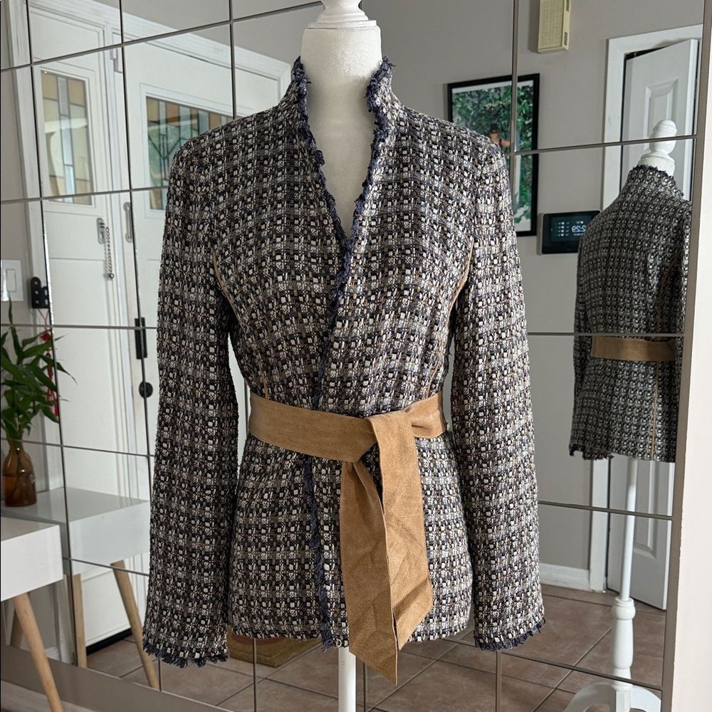 Doncaster Silk and Leather Textured Bouclé Belted Jacket